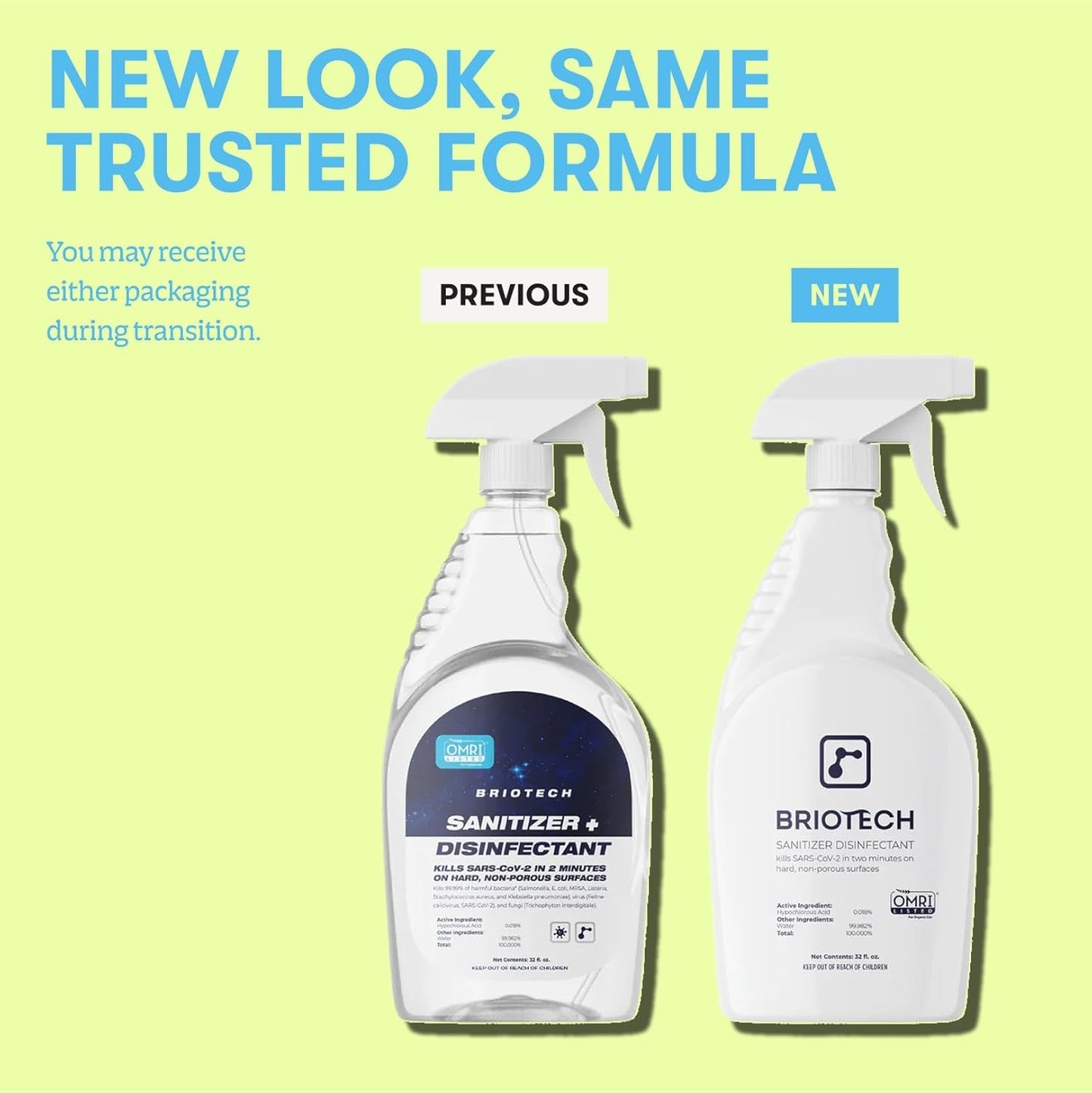 BRIOTECH Sanitizer Disinfectant Hypochlorous Spray, Kill 99.99% of Viruses & Bacteria, Control Mold, Eliminate Odor, Gentle for Nurseries, Food Contact Surface Sanitizer, 2 fl oz Travel Size