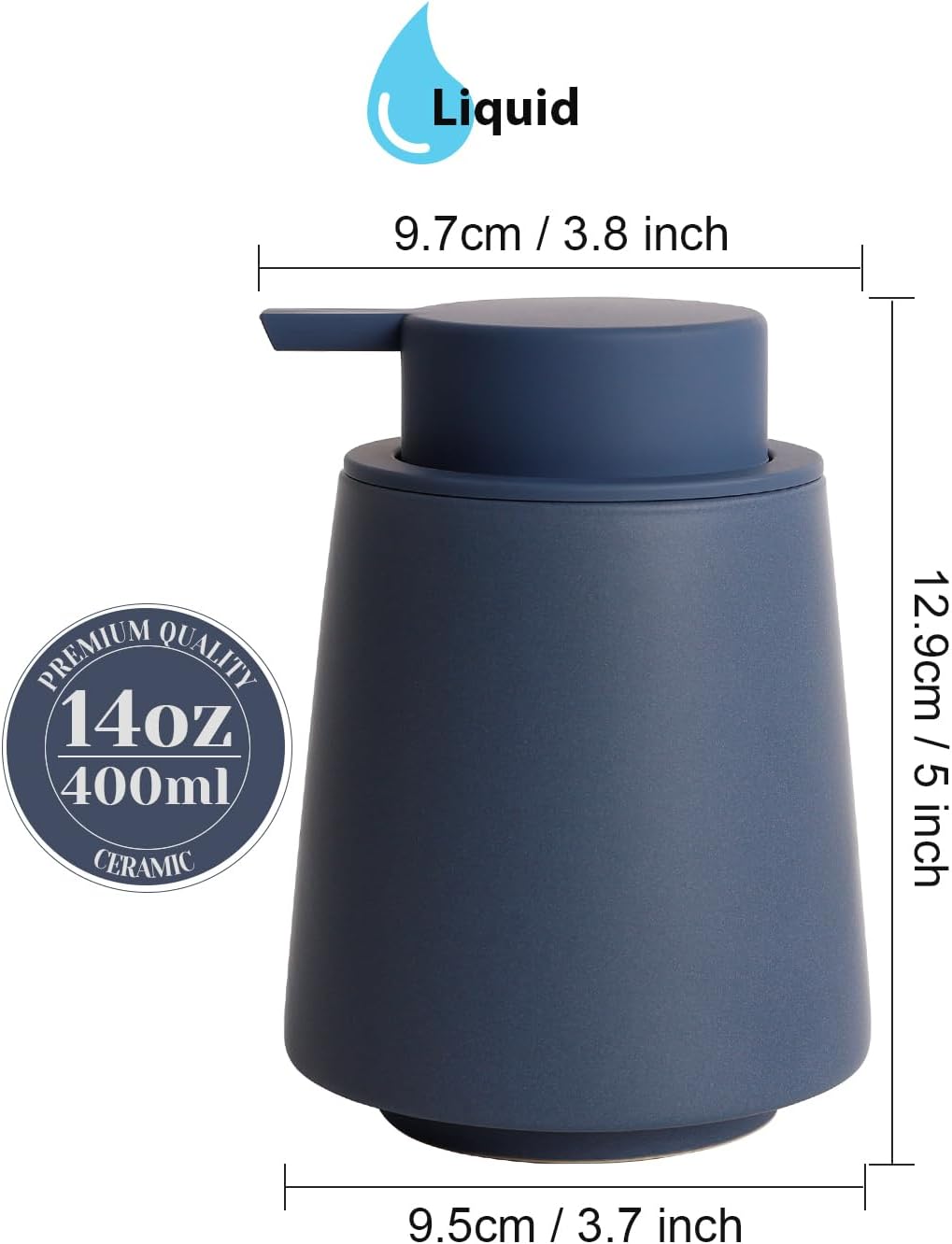INGOFIN Ceramic Soap Dispenser, 14 oz Bathroom Hand Soap Dispenser, Liquid Dispenser with Pump, Refillable Modern Lotion Dish Dispenser for Kitchen, Matte Blue
