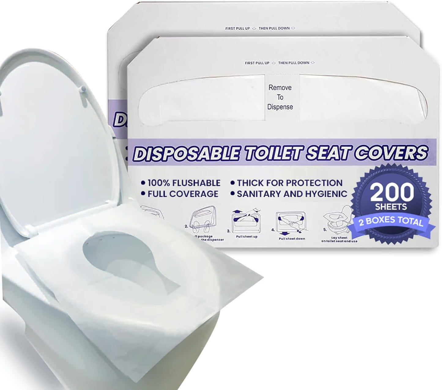 Disposable Toilet Seat Covers XL Half Fold Flushable – 200 Sheets 2 Pack for Public Facilities, Office, School, Hotel & Business Use – Premium toilet seat cover For Commercial Wall Dispenser