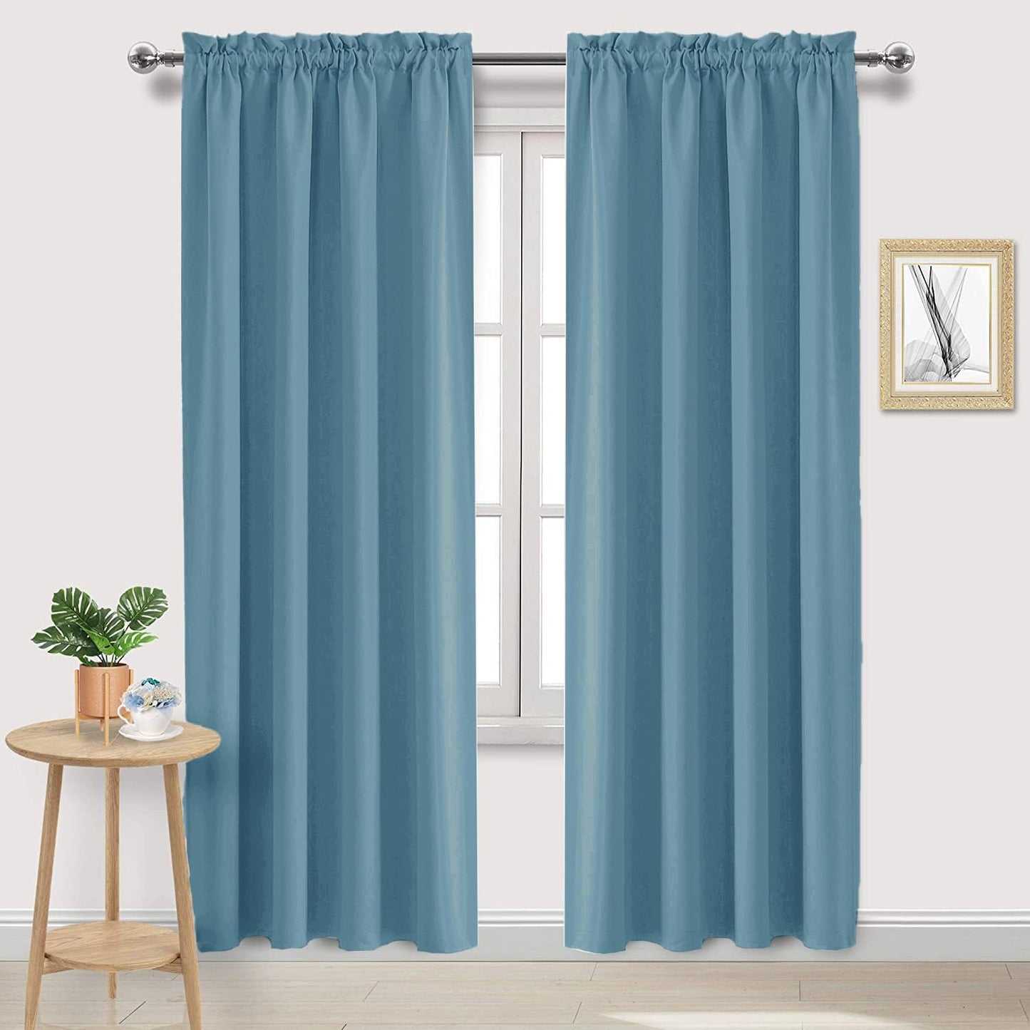 DWCN Blackout Curtains for Living Room Thermal Insulated, Energy Saving & Noise Reducing Bedroom Curtains, Stone Blue, W 52x L 95 Inch, Set of 2 Rod Pocket Curtain Panels