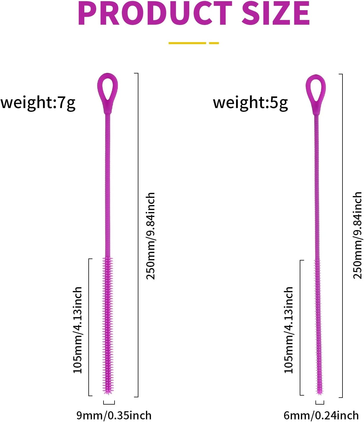 2Pcs Silicone Straw Cleaner Brush, 9.84in Reusable Straw Cleaner with Bendable Steel Core, Extra Long Soft Bottle Brush for Clearing Glass Straws, Smoothie Straws, 9mm&6mm (Purple)