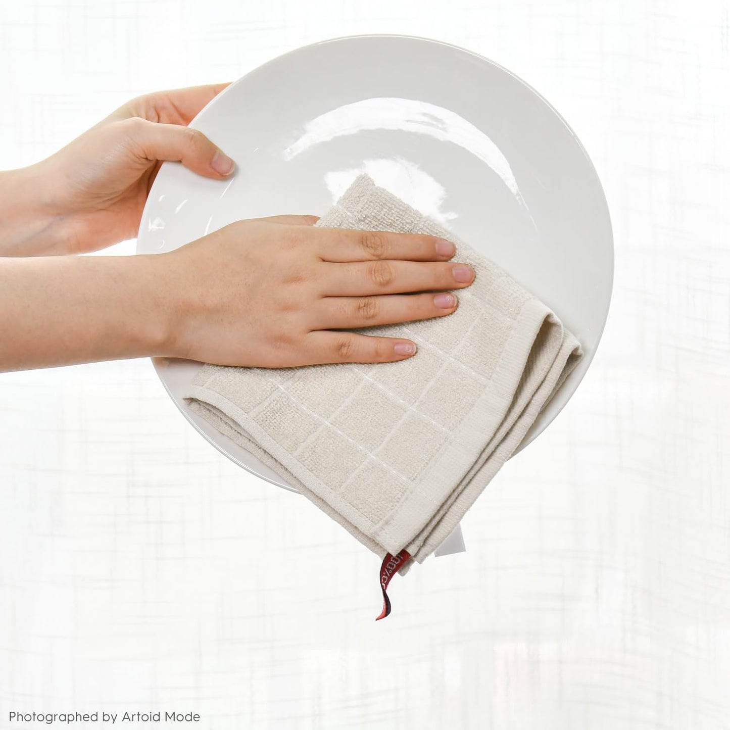 Artoid Mode Checkered Designed Cotton Beige Terry Kitchen Dish Cloths, 12x12 Inch Soft Absorbent Quick Drying Cleaning Kitchen Rags Set of 6