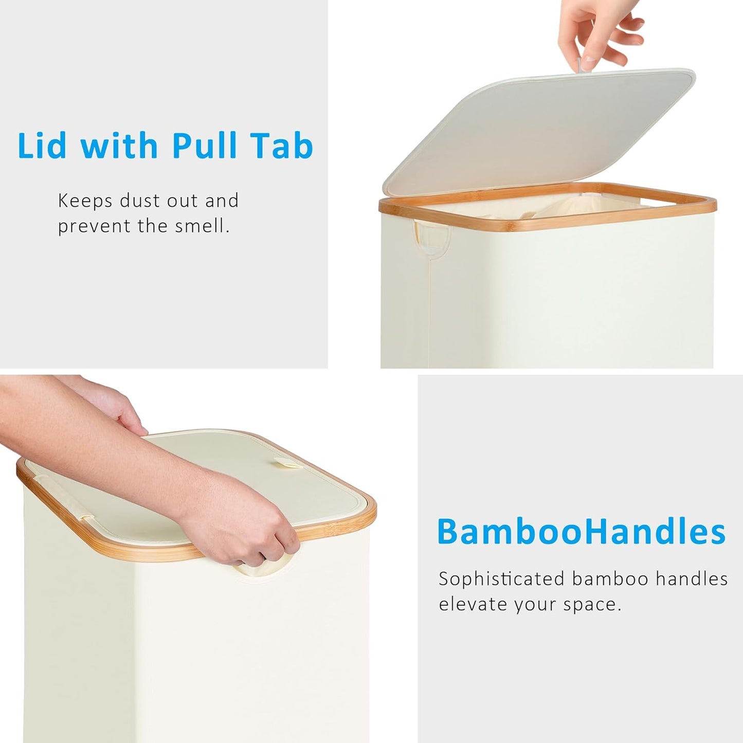 efluky Laundry Basket with Lid and Removable Bag, 100L Tall Laundry Hamper with Bamboo Handles, Aesthetic Dirty Clothes Bin for Laundry Room, Bathroom, Bedroom and Dorm, Beige