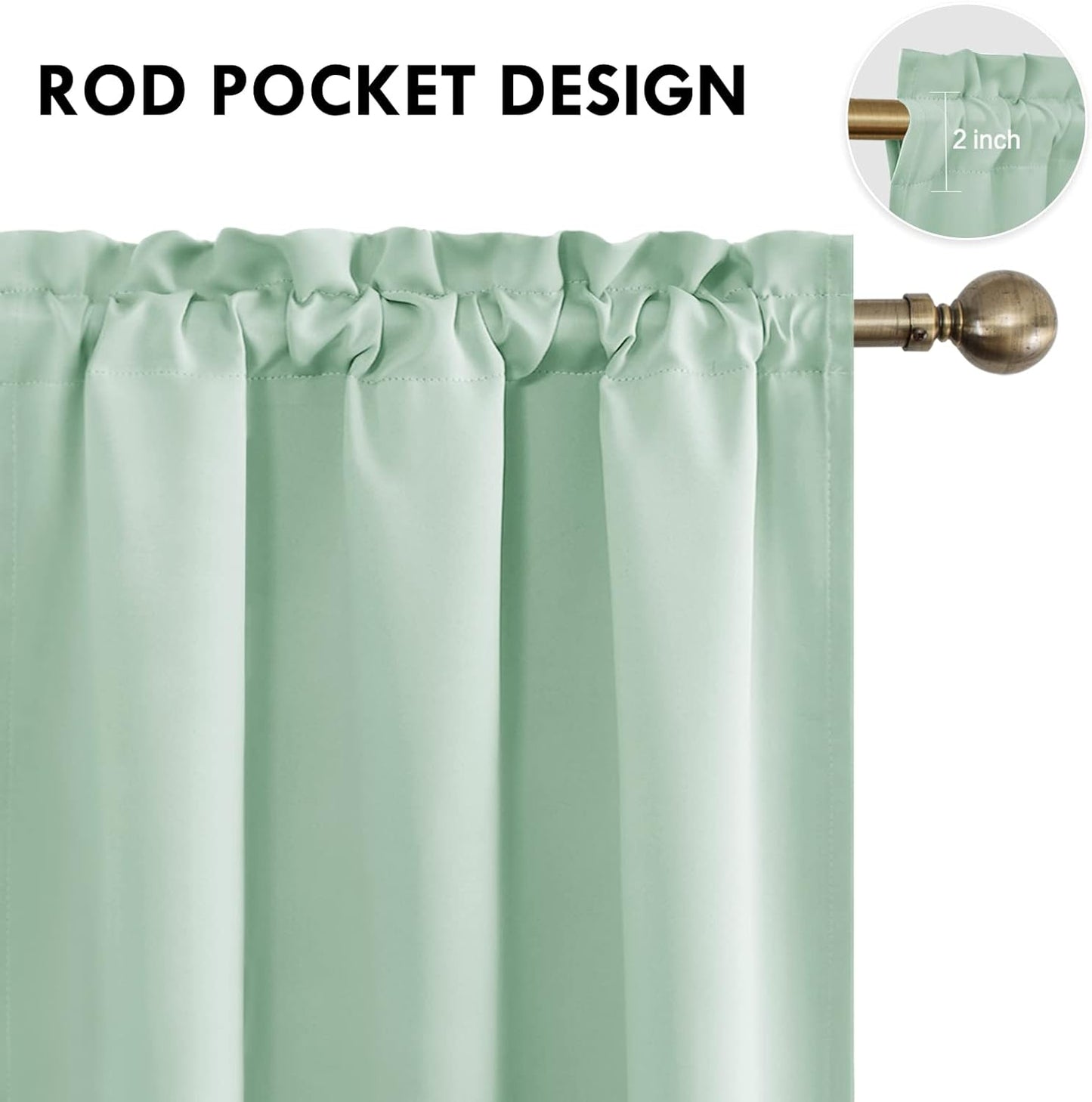DWCN Blackout Curtains Room Darkening Thermal Insulated Bedroom Curtains Window Curtain Panels, 42 x 63 inches Long, Set of 2 Light Green Rod Pocket Drapes