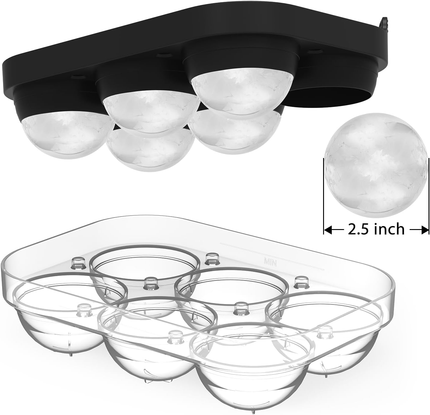 2.5inch Spherical Ice Ball Tray For Whiskey, Big Ice Freezer Mold for Cocktails，Easy Fill In & Release Ice Cube Mold, Durable &Reusable Spherical Ice Maker (Black)