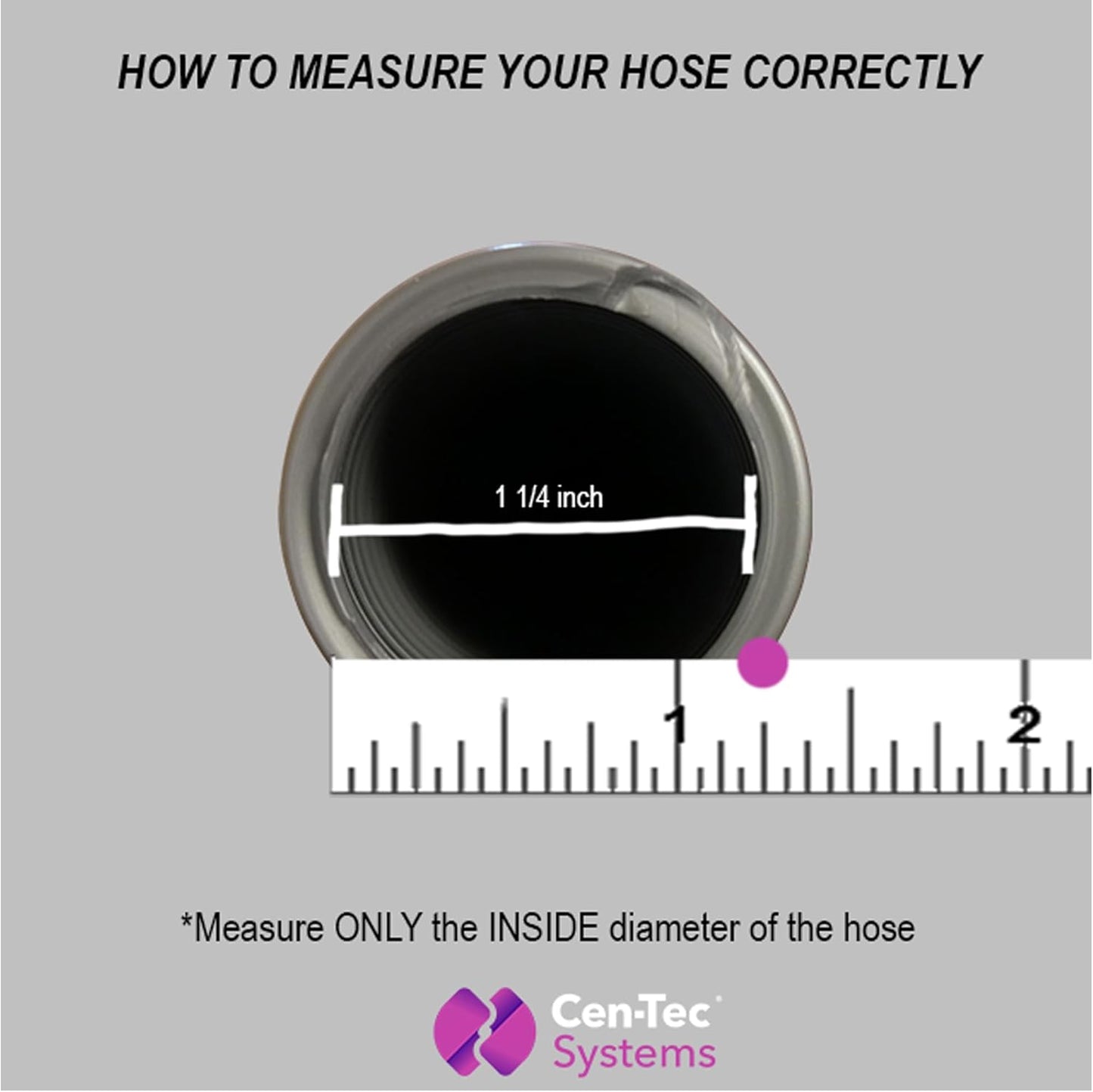 Cen-Tec Systems 10 Ft. Premium Shop Vacuum Extension Hose with 2 tank adapters and 1.25" curved end,120"L x 1.25"W, Silver