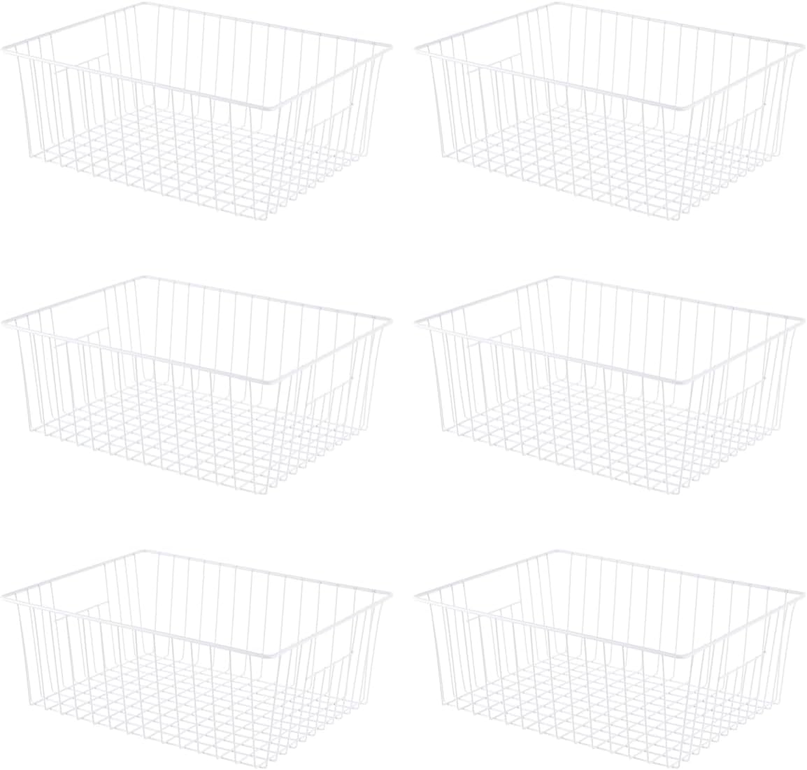 Freezer Organizer Bins, Upright Freezer Baskets for 16, 17, 21 cu.ft Standup Freezer, Wire Storage Baskets with Built-in Handles, 6Pcs, White