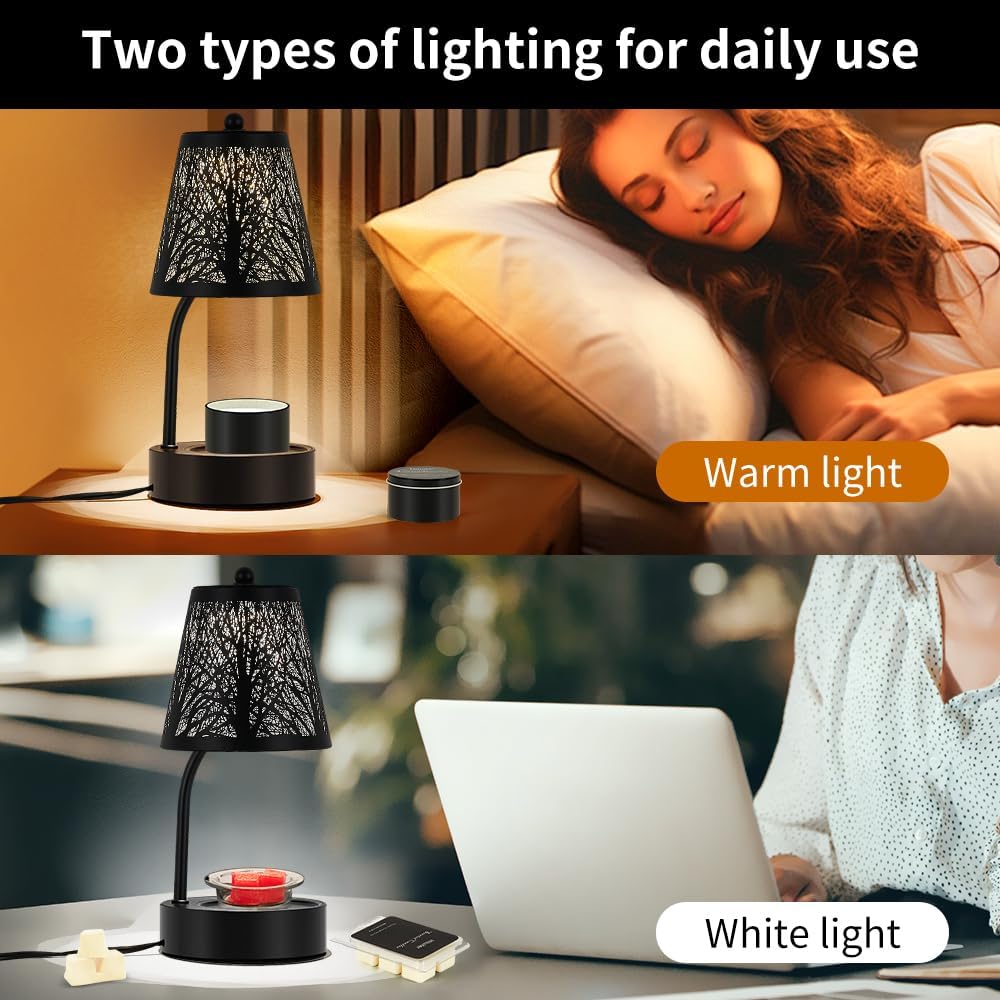 Black Tree ﻿Candle Warmer Lamp, LED Colors Changing Candle Warmer with Timer, Bedroom Living Room Home Decor Wax Melting Warmer for Jar Candles (Black Tree)