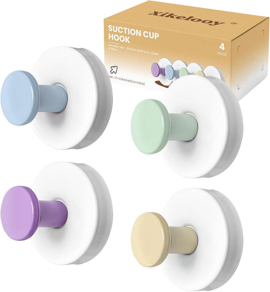 4 Pcs Suction Cup Hook for Shower，304 Stainless Steel Removable Hooks，Towel Hook，Suction Hook for Bathroom, Bedroom, Glass Window