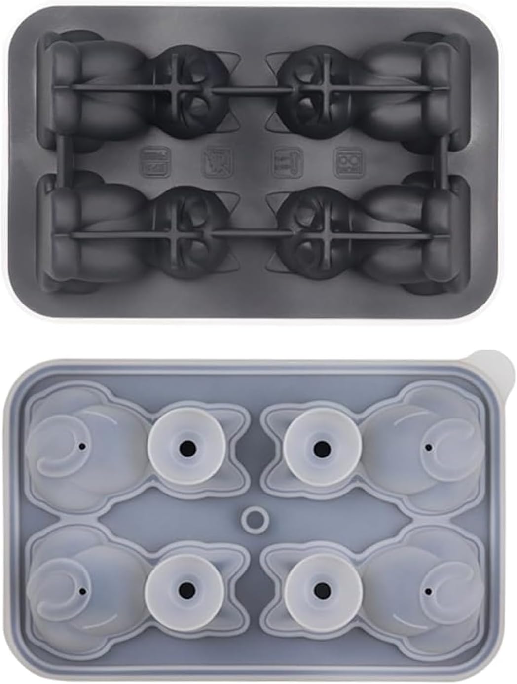 Cute 3D Cat Silicone Ice Cube Tray Mold Cartoon Animal Ice Box BPA-Free (Black)