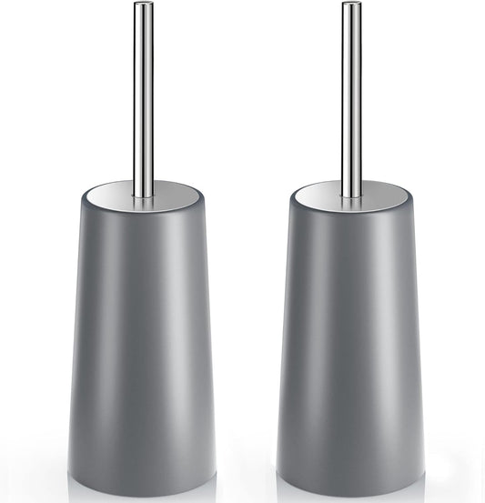 Toilet Brush and Holder, 2 Pack Toilet Brush with 304 Stainless Steel Long Handle, Toilet Bowl Brush for Bathroom Toilet-Ergonomic, Elegant,Durable (Grey)