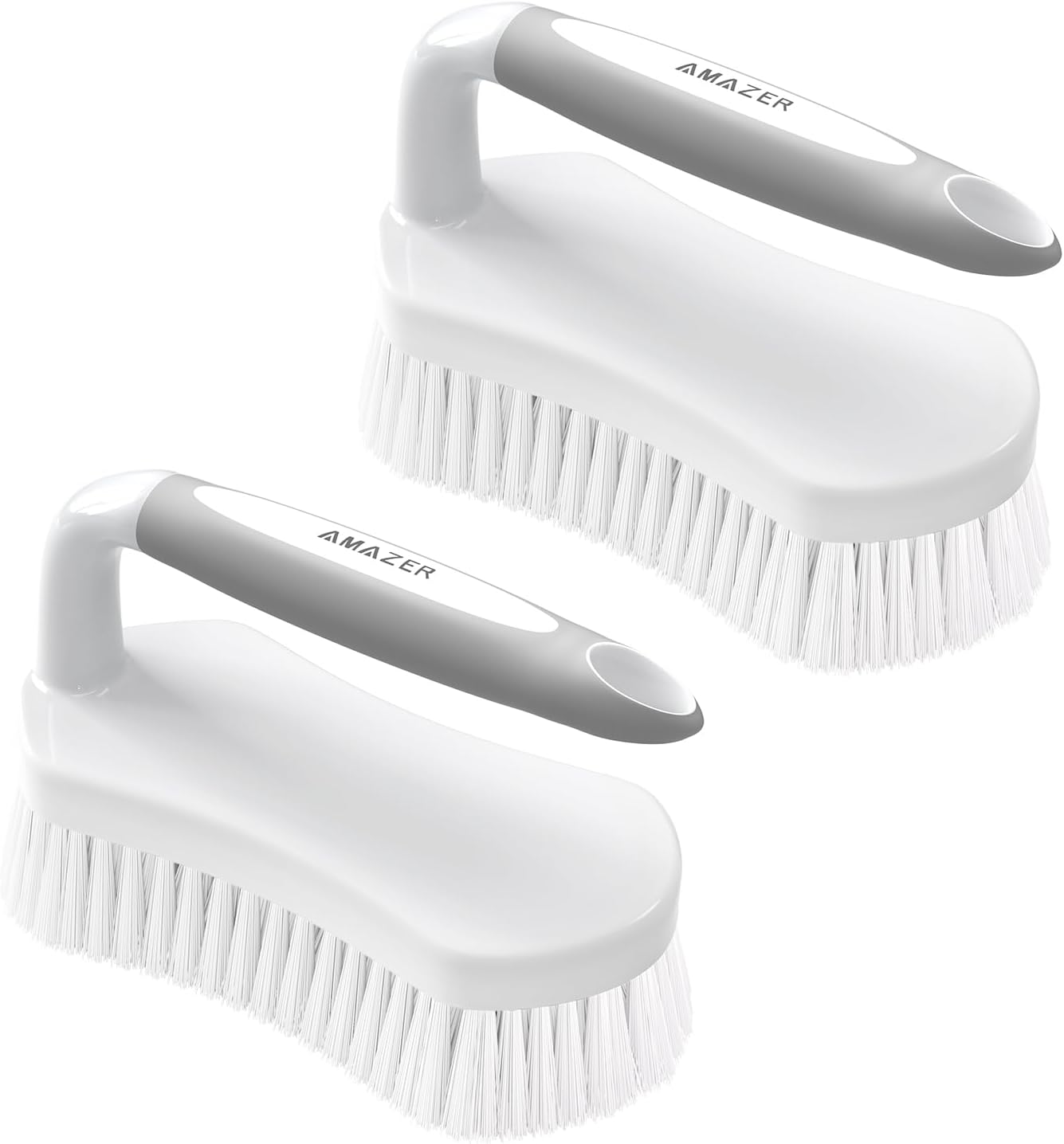 Amazer Scrub Brush for Cleaning Comfort Grip Shower Scrubber Flexible Stiff Bristles with Handle Heavy Duty Cleaner Brush for Tub Sink Carpet Floor - Pack of 2 (Grey+Grey)