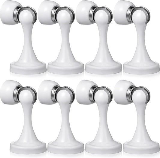 8 Pcs Magnetic Door Stoppers Stainless Steel Door Stops Magnetic Catch Holder with Screws for Wall Floor Mounted Wall Protector Hold (White)