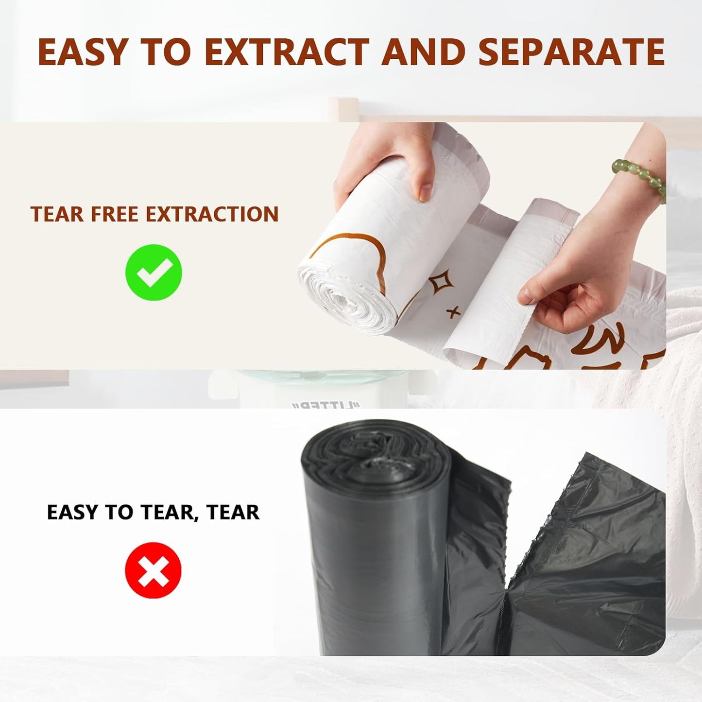 4 Gallon Trash Bags with Cute Rabbit Printed & Drawstring, Tear-Resistant Small Bathroom Garbage Bags, Heavy-Duty Trash Can Liners for Home/Office, 180 Counts