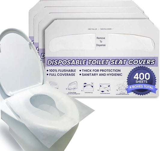 Disposable Toilet Seat Covers XL Half Fold Flushable – 400 Sheets (4 Pack) for Public Facilities, Office, School, Hotel & Business Use – Premium toilet seat cover For Commercial Wall Dispenser