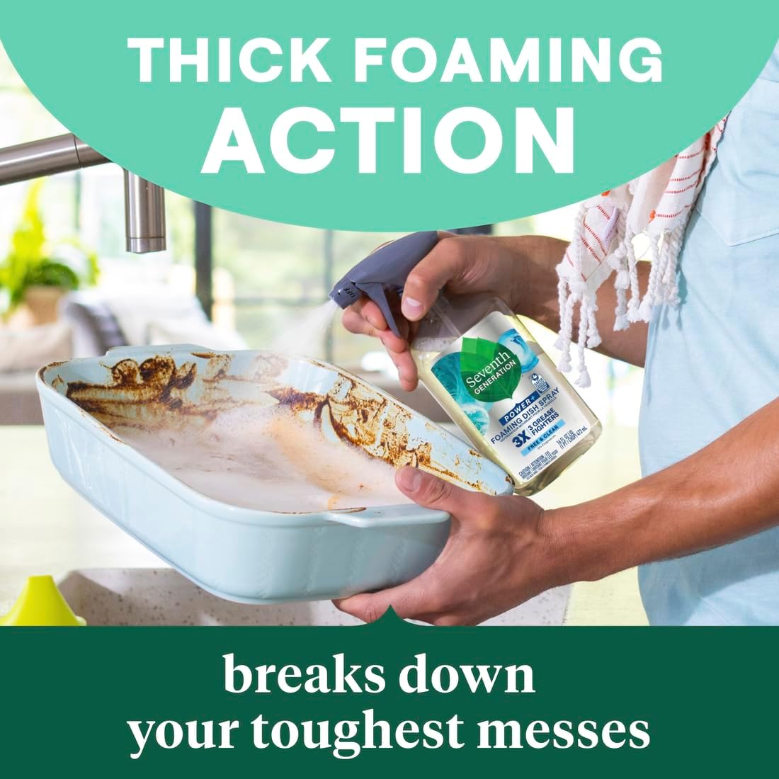 Seventh Generation Foaming Dish Spray, 3X Grease Fighters, Free & Clear, 16 Fl. Oz.