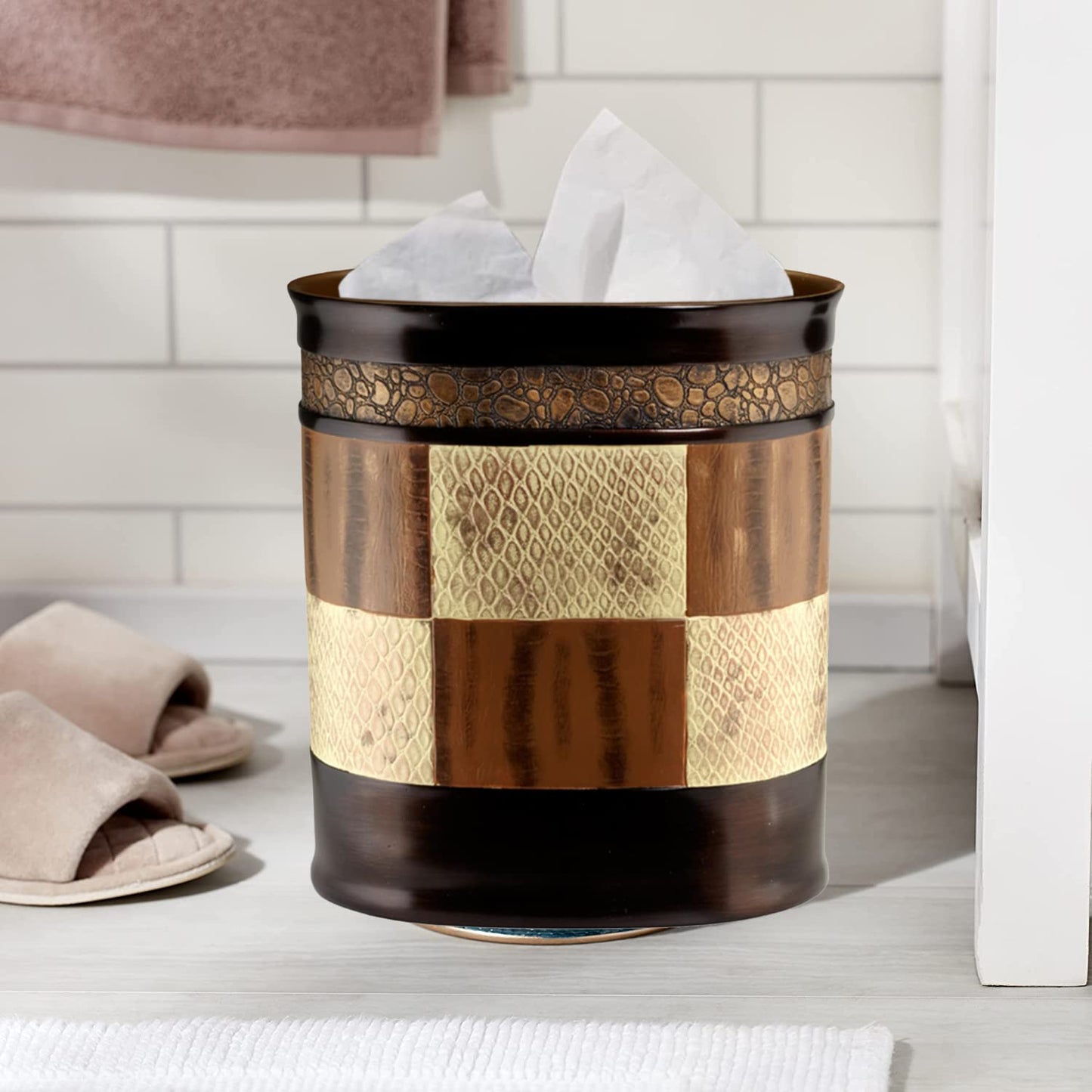 Decorative Trash Can for Bathroom, Office & Bedroom - 2.1 Gallons Stylish & Small Trash Can for Dorms, Desktop & Restroom - Chic Waste Basket for Compact Spaces, Zambia