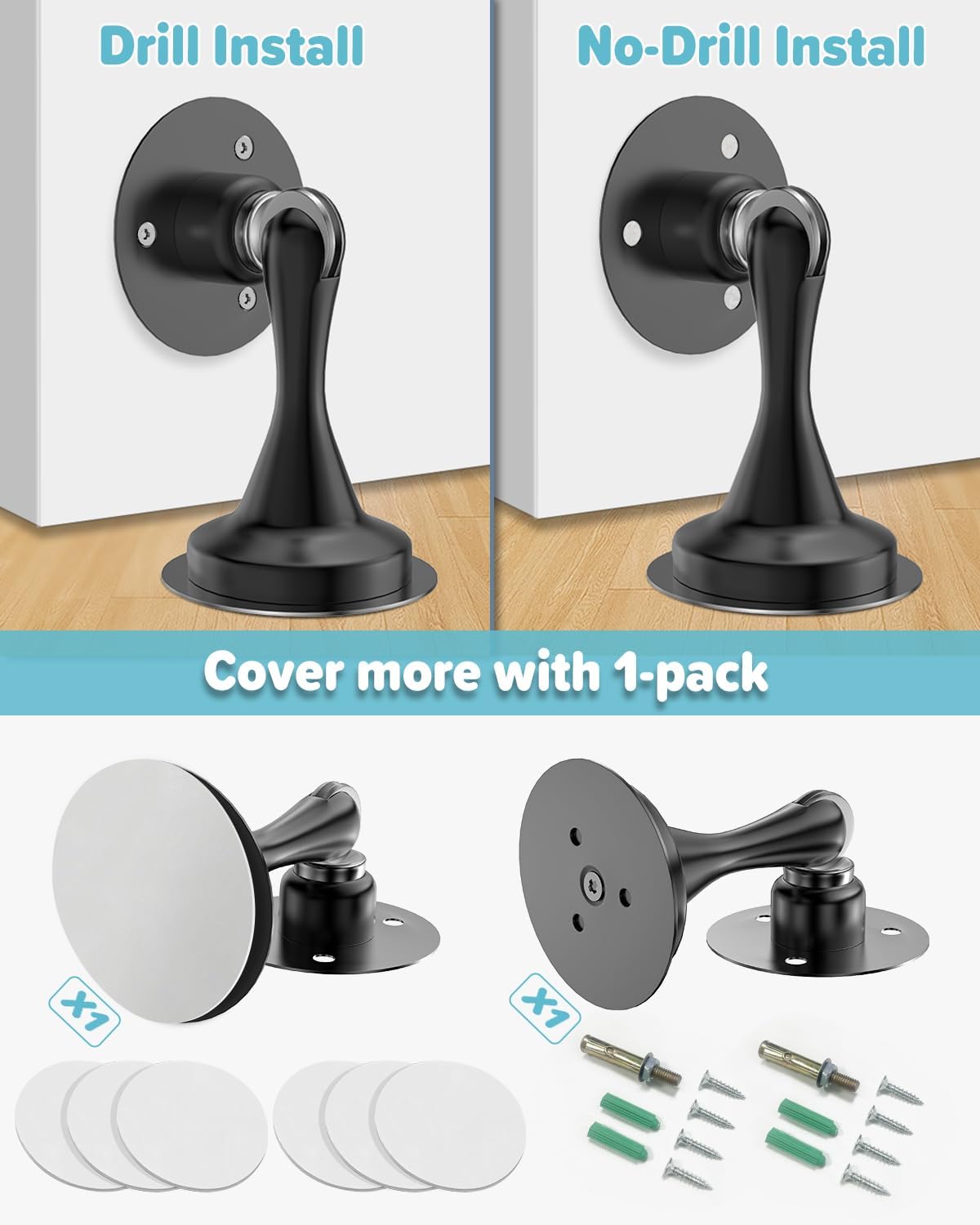 Door Stoppers Magnetic Door Catch - 1 Pack Stainless Steel Heavy Duty Door Stops for Bottom of Door, Wall & Floor Mounting No-Drill Strong Adhesive & Screws, Door Holder to Keep Door Open