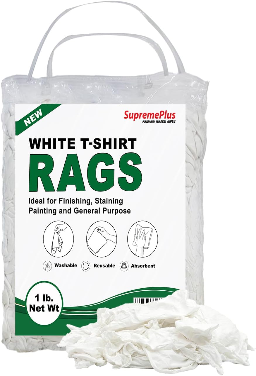 Premium White T-Shirt Cleaning Rags (1 lb. Bag) – White Cotton Rags for Cleaning, Staining, Painting, Oil, Grease & Dust Removal – Shop Rags Bulk for Multipurpose use