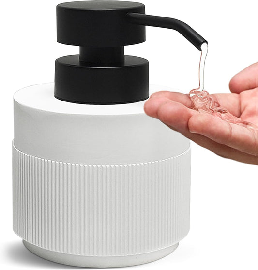 Resin Soap Dispenser for Bathroom, Hand Lotion Liquid Dispenser Easy-to-Press with Reusable Plastic Pump for Shampoo Bathroom Kitchen Countertop Anti-Slip Rust-Proof 12.5 oz White