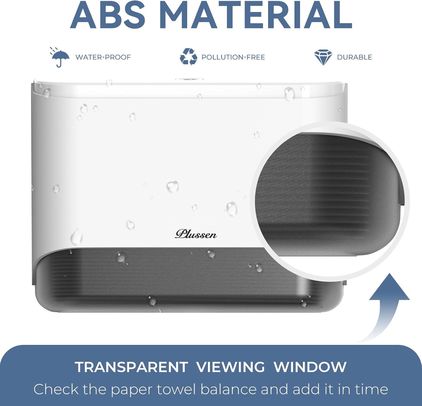 Commercial Paper Towel Dispenser Wall Mount C-Fold Multifold Trifold Hand Towels Dispenser for Bathroom, Two Key Lock Design No-Drilling Adhesive & Screws Included, ABS Built, White-PN6012