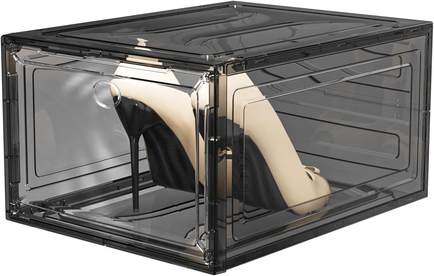 9 Pack Shoe Organizer, Upgrade Harder Solid Plastic Shoe Storage, Shoe Boxes Clear Plastic Stackable, Sneaker Storage, Shoe Organizer for Closet, Shoe Display Case, Black