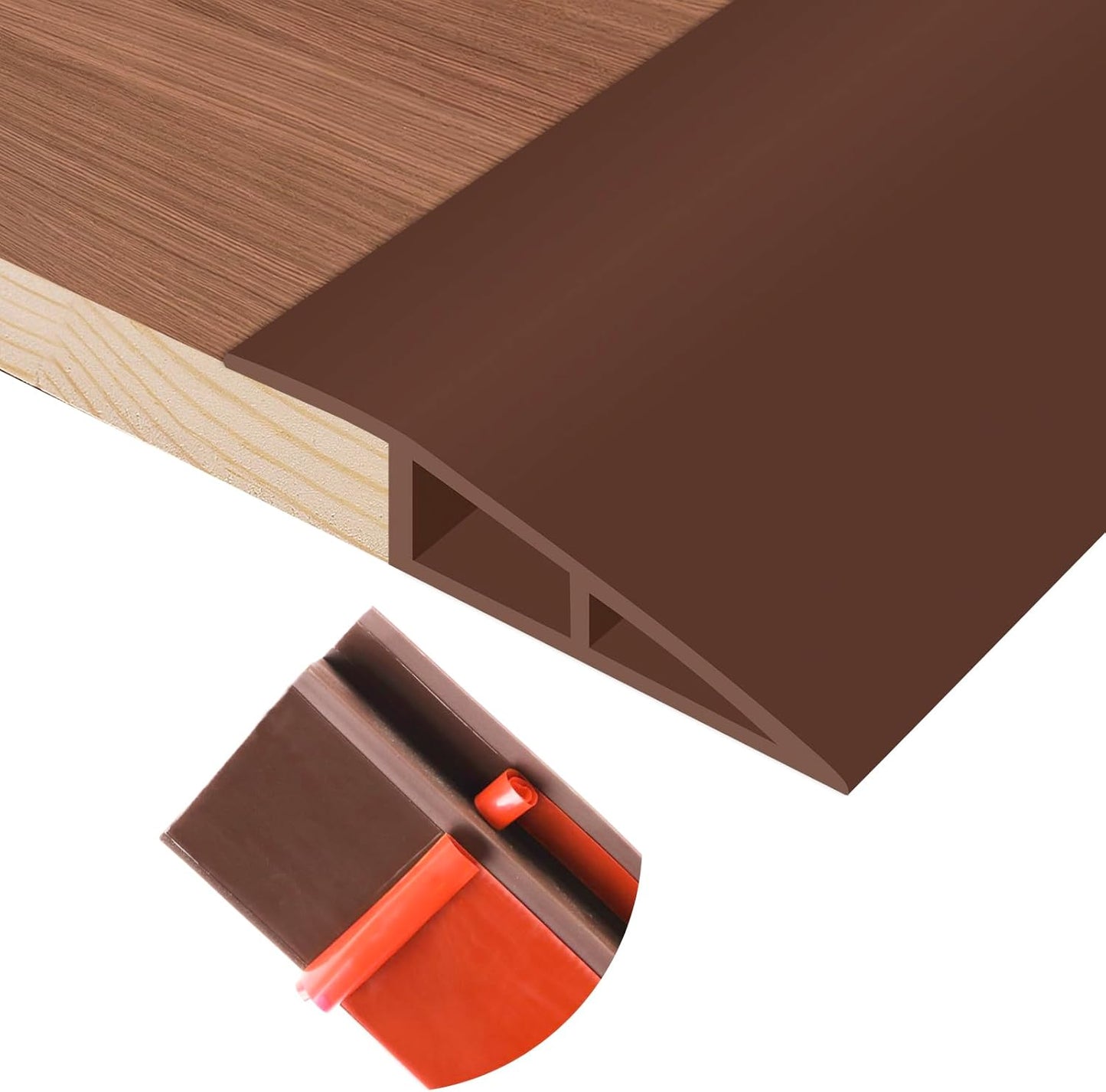 Floor Transition Strip Self Adhesive Vinyl Door Threshold for Doorways Carpet Edging Trim Overlap Edge Reducer for Laminate Floor, Carpet, Tile (Brown, 3/5" to 4/5", 3.3Ft)