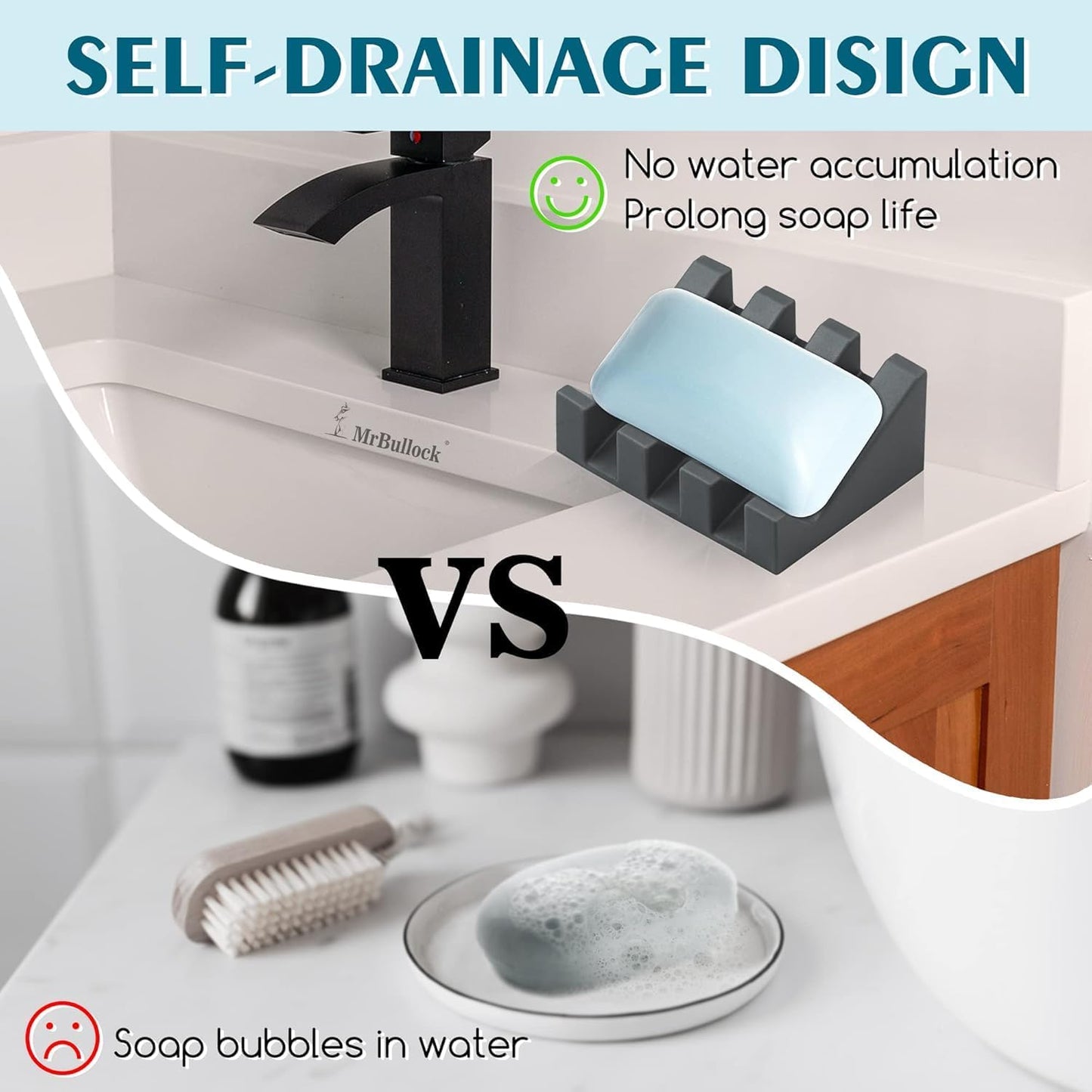 Silicone Soap Dish for Bar Soap Holder for Shower Bathroom Self Draining Waterfall Drying Tray Keep Soap Bars Dry Clean & Easy Cleaning (Gray, 2)