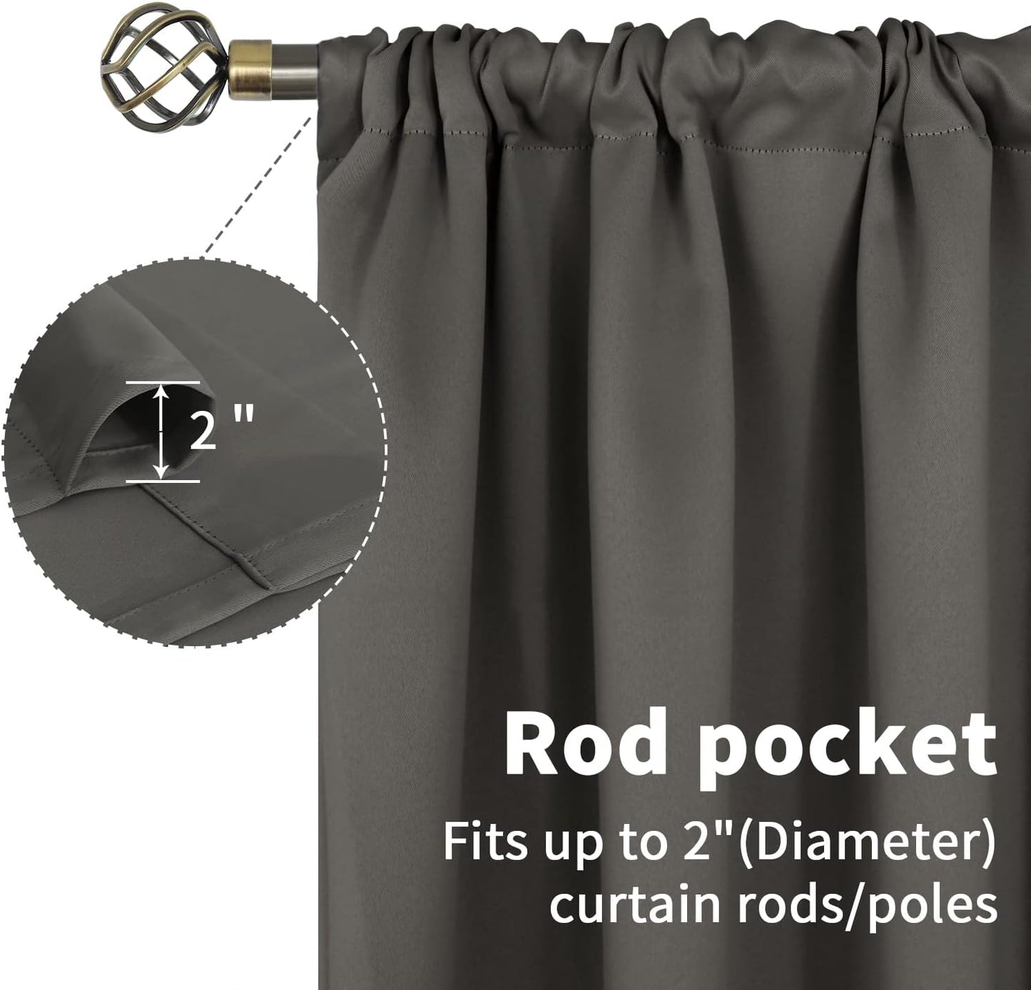 BGment Rod Pocket Blackout Curtains for Bedroom 63 Inches Length - Thermal Insulated Room Darkening Curtain for Living Room, 42 x 63 Inch, 2 Panels, Grey