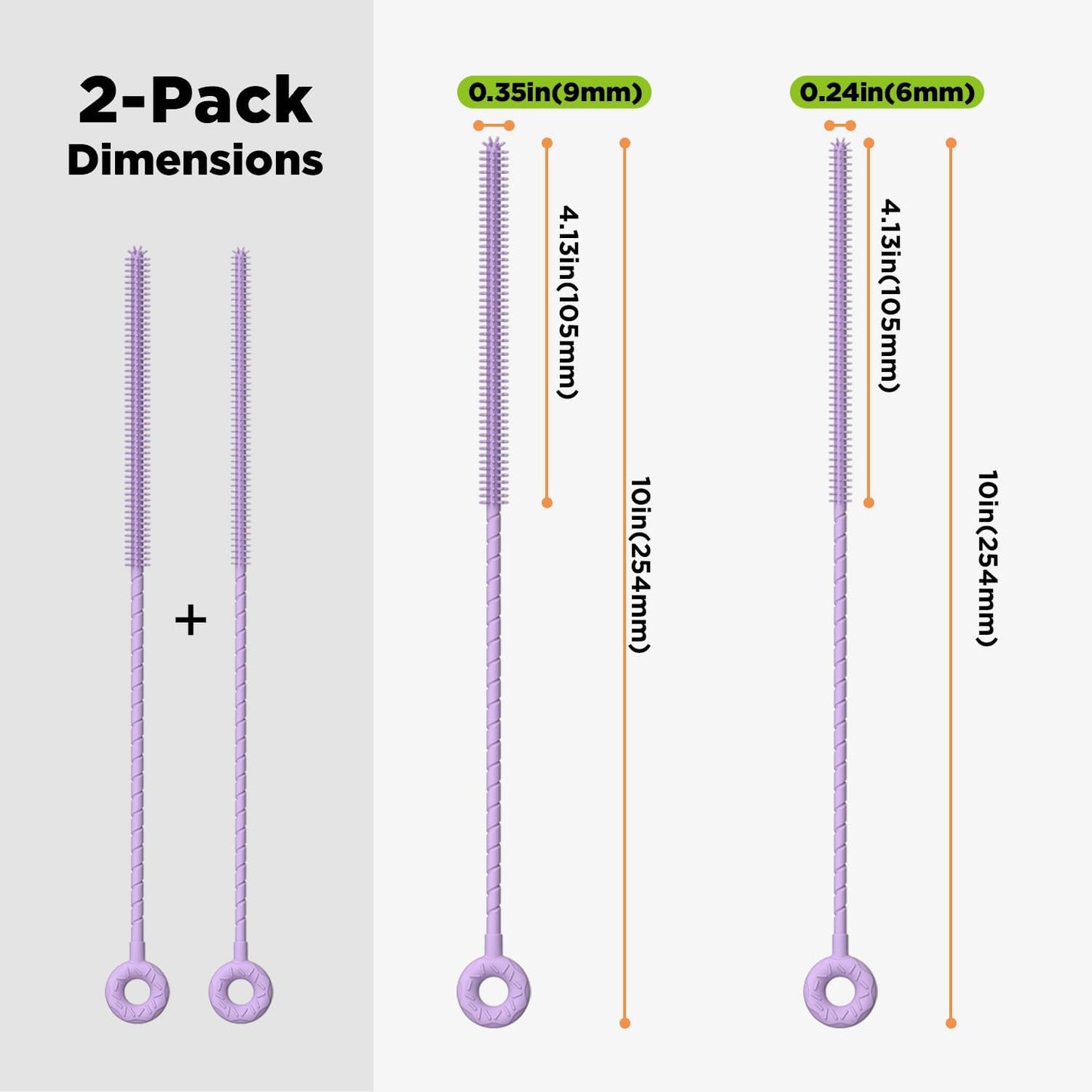 2 Pcs Silicone Straw Cleaner Brush, Extra Long Cleaning Brushes for Straws, 6mm&9mm, Purple