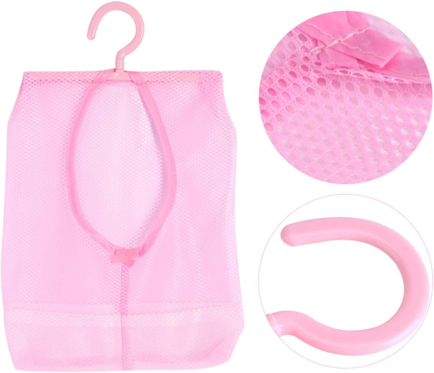 Clothespin Bag, Multi Purpose Hanging Mesh Storage Bag Clothespin Bag with Hanger for Socks Stockings Bra Underwear Bathroom(Pink)