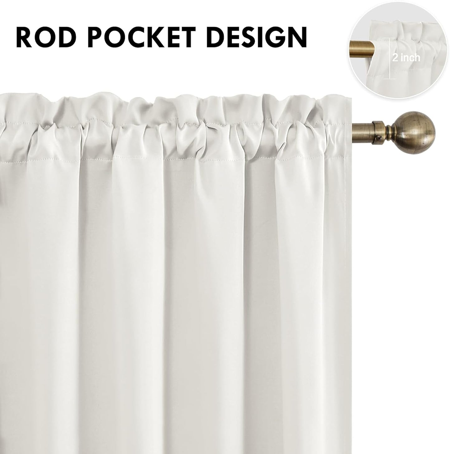 DWCN Blackout Curtains Thermal Insulated, Energy Saving & Noise Reducing Bedroom and Living Room Curtains, Ivory, W 52x L 63 Inch, Set of 2 Rod Pocket Curtain Panels