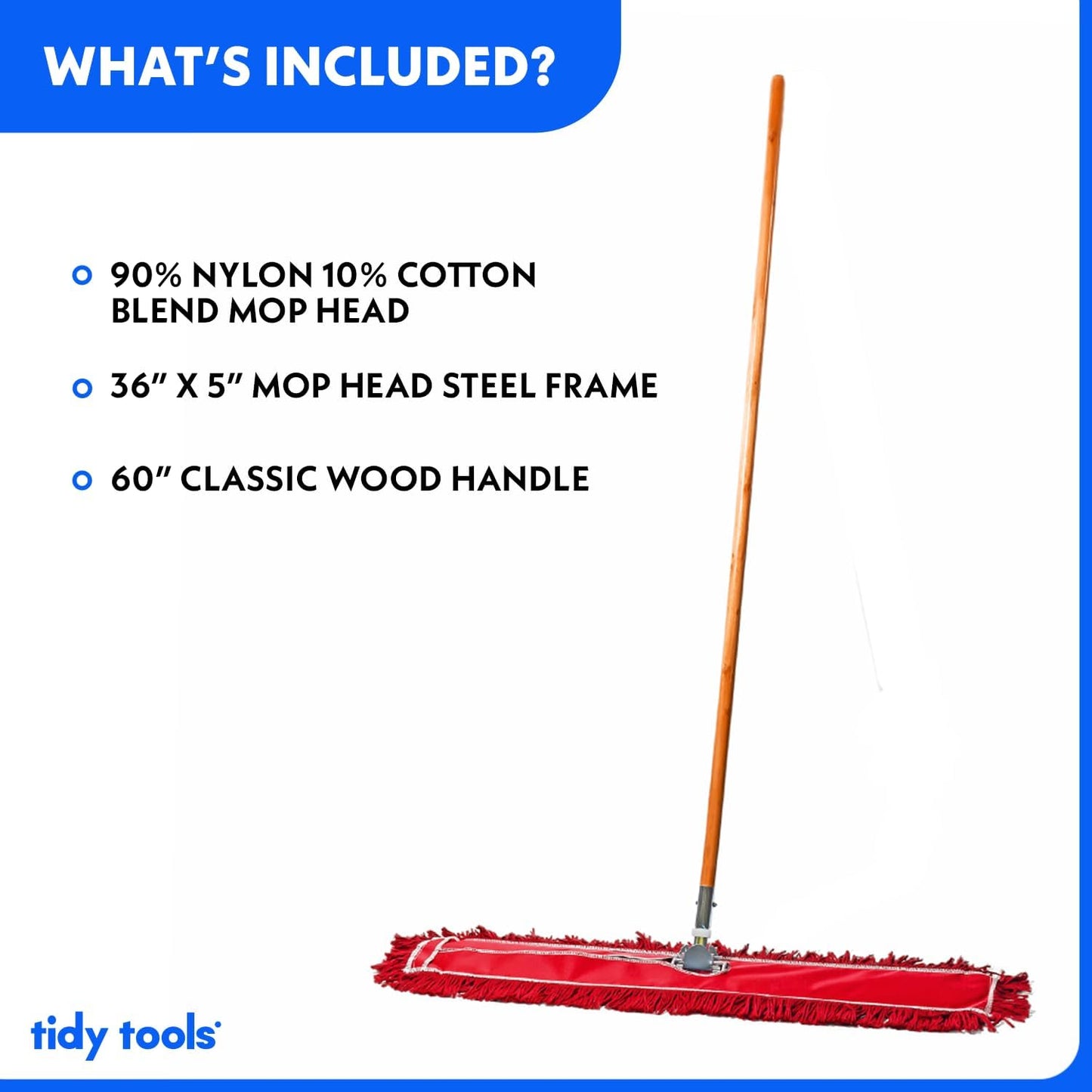 36 Inch Red Commercial Dust Mop & Floor Sweeper – Wood Handle Floor Mop for Tile, Hardwood & Concrete