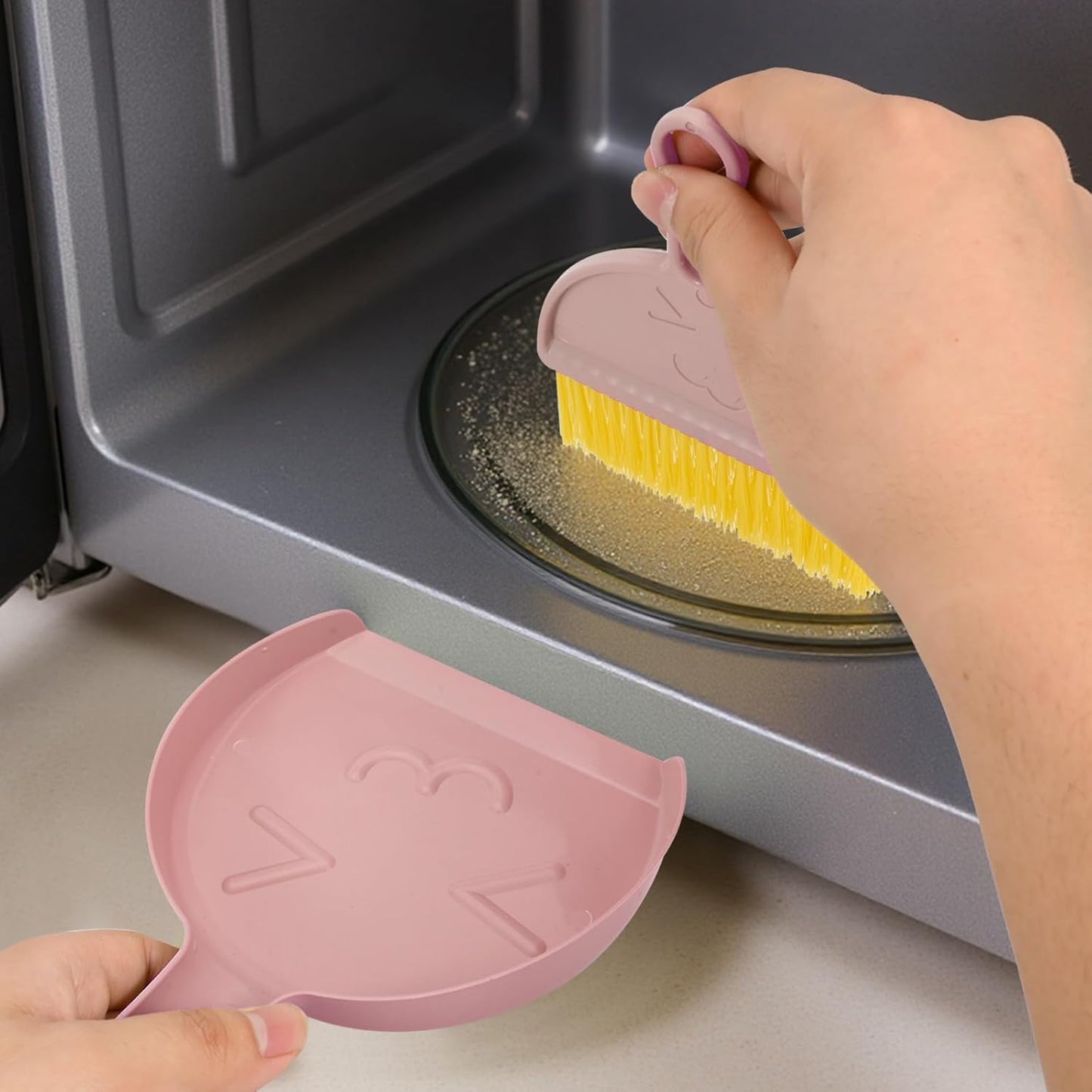 Small Broom and Dustpan Set,mini Compact Portable, for Home, Sofas, Kitchen countertops, Storage Shelves, Office desks, bathrooms, and pet Areas (Pink)