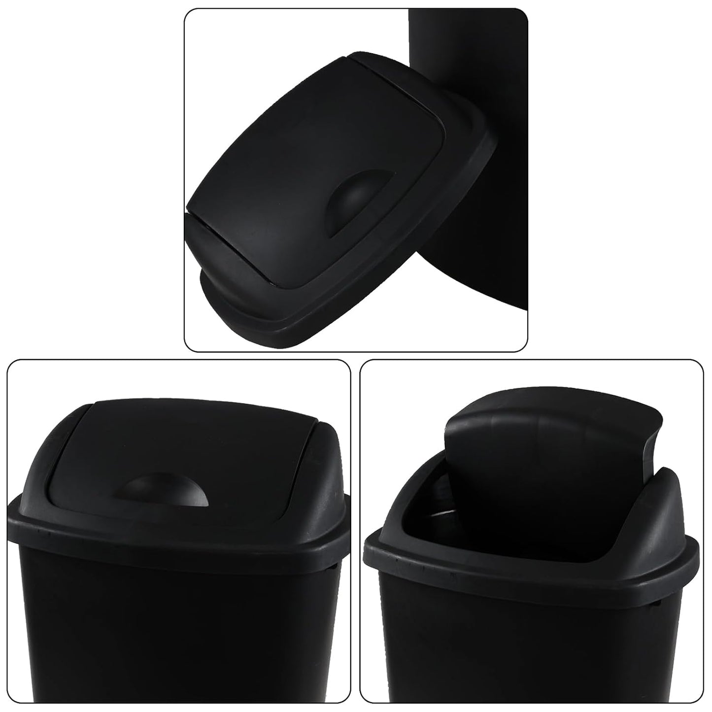 4 Pack Swing Top Trash Can, 6 Gallon Plastic Garbage Bins with Swing Lid, Black