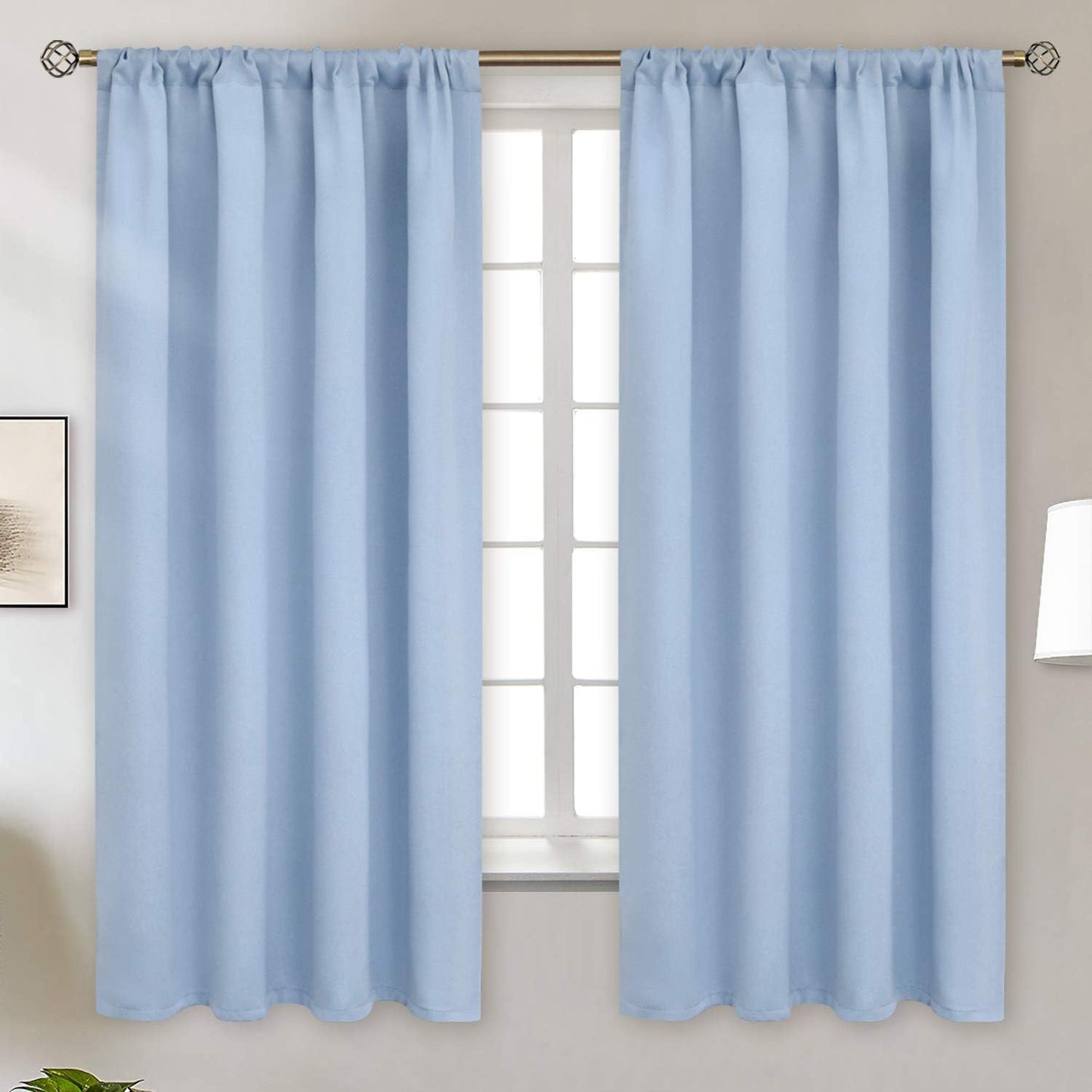 BGment Baby Blue Blackout Curtains 63 Inch Length for Kids Bedroom - Rod Pocket Thermal Insulated Drapes for Nursery Room Darkening Privacy, 52 x 63 Inch, 2 Panels