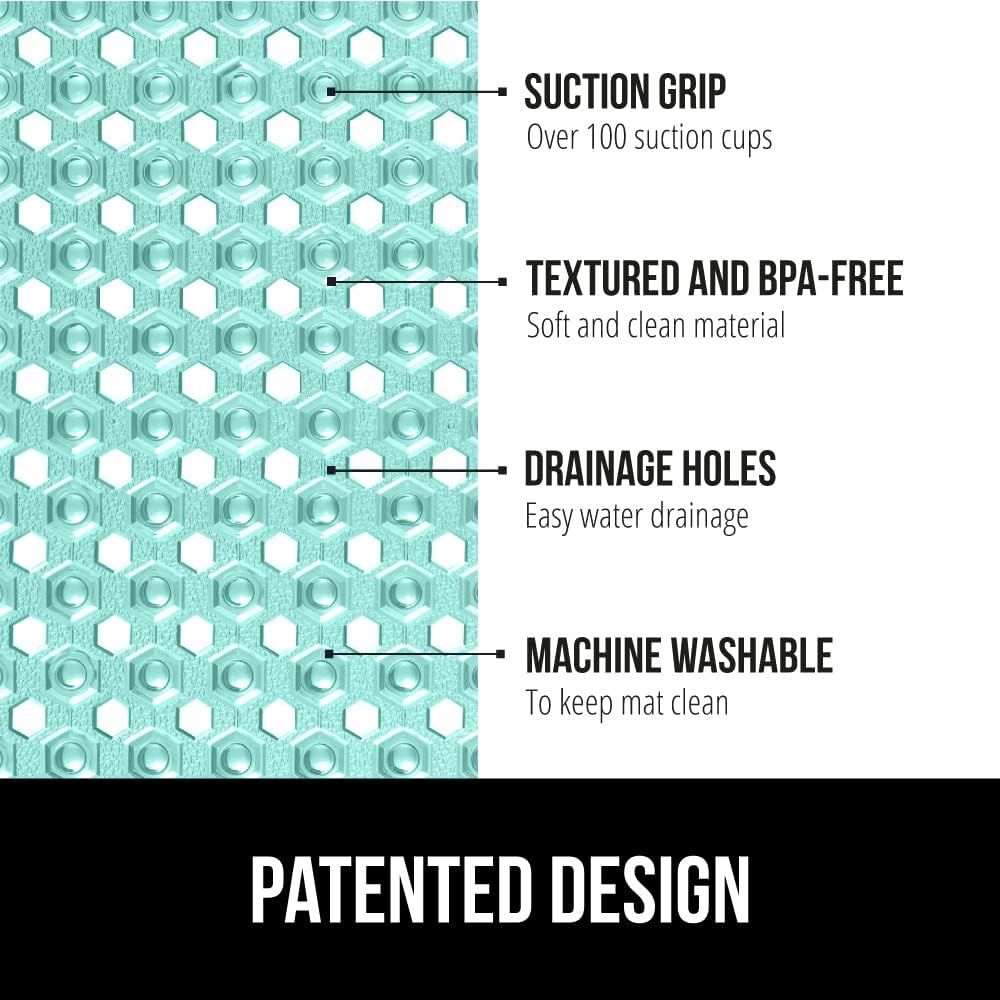 GORILLA GRIP Patented Square Shower Stall Mat, Small Bathtub Floor Mats for Stand Up Showers with Suction Cups and Drainage Holes, Machine Wash, Soft on Feet, Bathroom Accessories 21x21 Inch, Green