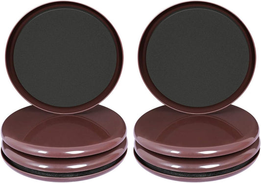 Ezprotekt 8 Pack Reusable Large Furniture Movers Sliders for Carpet, 5" Round Furniture Moving Pads, Carpet Sliders for Heavy Duty Sofa Bed Couch Fridge, Move Items Easily and Quickly (Brown)