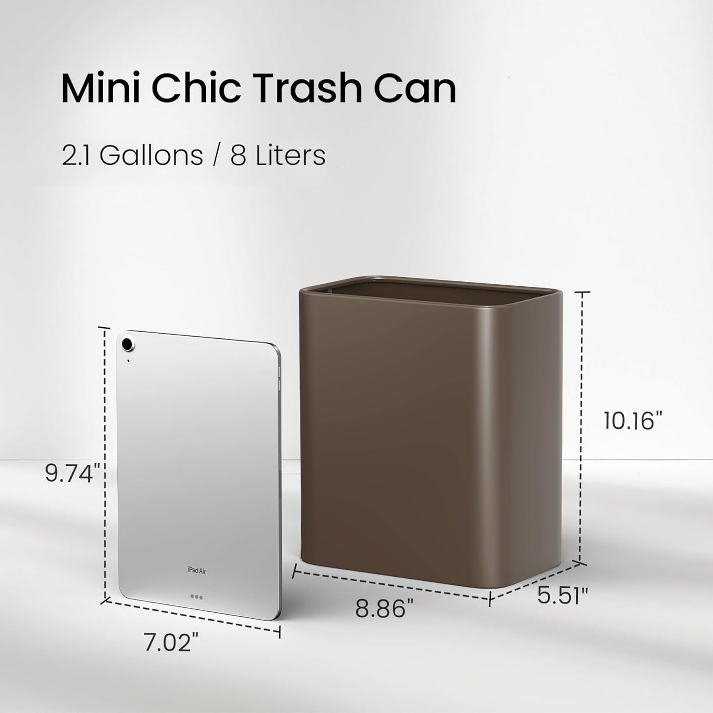 Cesun Small Bathroom Trash Can, 2.1 Gallons, Open-Top, Brown Metal, Stainless Steel, Modern, Ideal for Bathroom, Bedroom, Home Office,Toilet, Rv,Near Desk, Under Sink