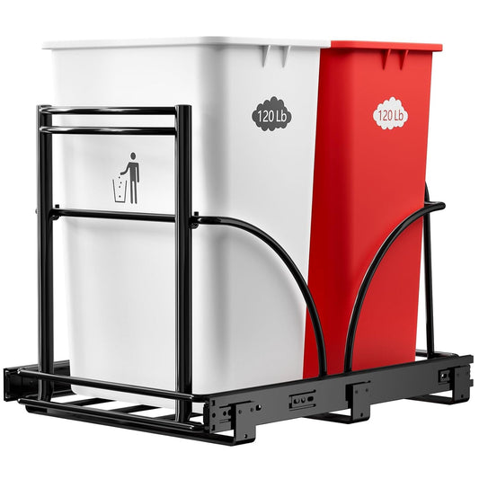 Dual Under Sink Trash Can Heavy Duty Pull Out Trash Can Under Cabinet, Fits 2x35Qt (7-9 Gal) Commercial Trash Cans Cabinet Trash Bin Pull Out Kit Requires ≥ 22''Dx 16''Wx 17''H, No Can (Black)