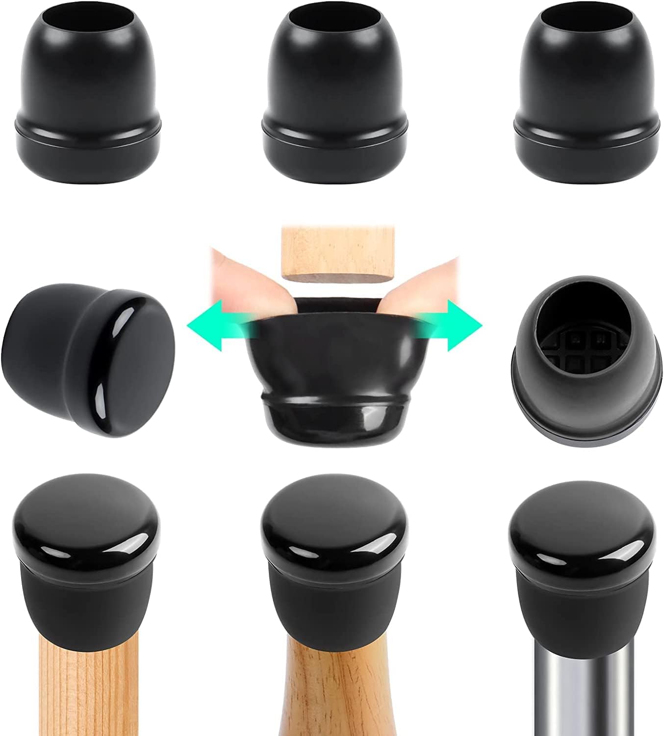 Ezprotekt 24 Pcs Black Chair Leg Sliders for Carpet, Round Teflon Furniture Glides for Rug, Carpet Sliders Protectors Caps for Couch, Dining Chair, Table Legs, Bar Stool Legs (M Fit: 7/8" to 1")