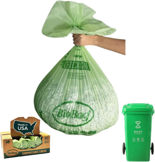 BioBag (USA) The Original Compostable Bag, 39 Gallon, 120 Count, 100% Certified Compostable Trash Bag Liners for Food Waste, Extra Strong and Durable, Trash Bag