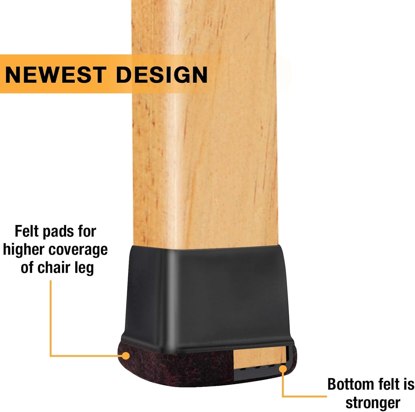 16 Pcs Chair Leg Floor Protectors Square, Silicone Chair Leg Protectors for Hardwood Floors, Chair Leg Caps Covers Protect Wooden Floors from Scratching, Thick, Won't Tear (Fit: 1-1/10" - 1-3/10")