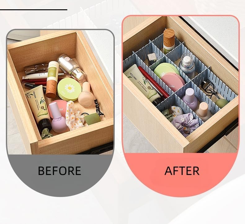 Adjustable Drawer Divider Kit – 8 Pack (White + Pink) – DIY Expandable Drawer Organizer for Dresser, Kitchen, Bathroom