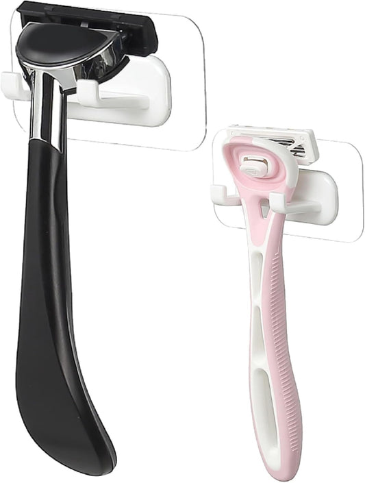 Hook LAB Self-Adhesive Shower Razor Holder, 2-Pack, Removable & Reusable Waterproof Hooks, for Towels, Bath Accessories, Kitchen & Bathroom Use - White