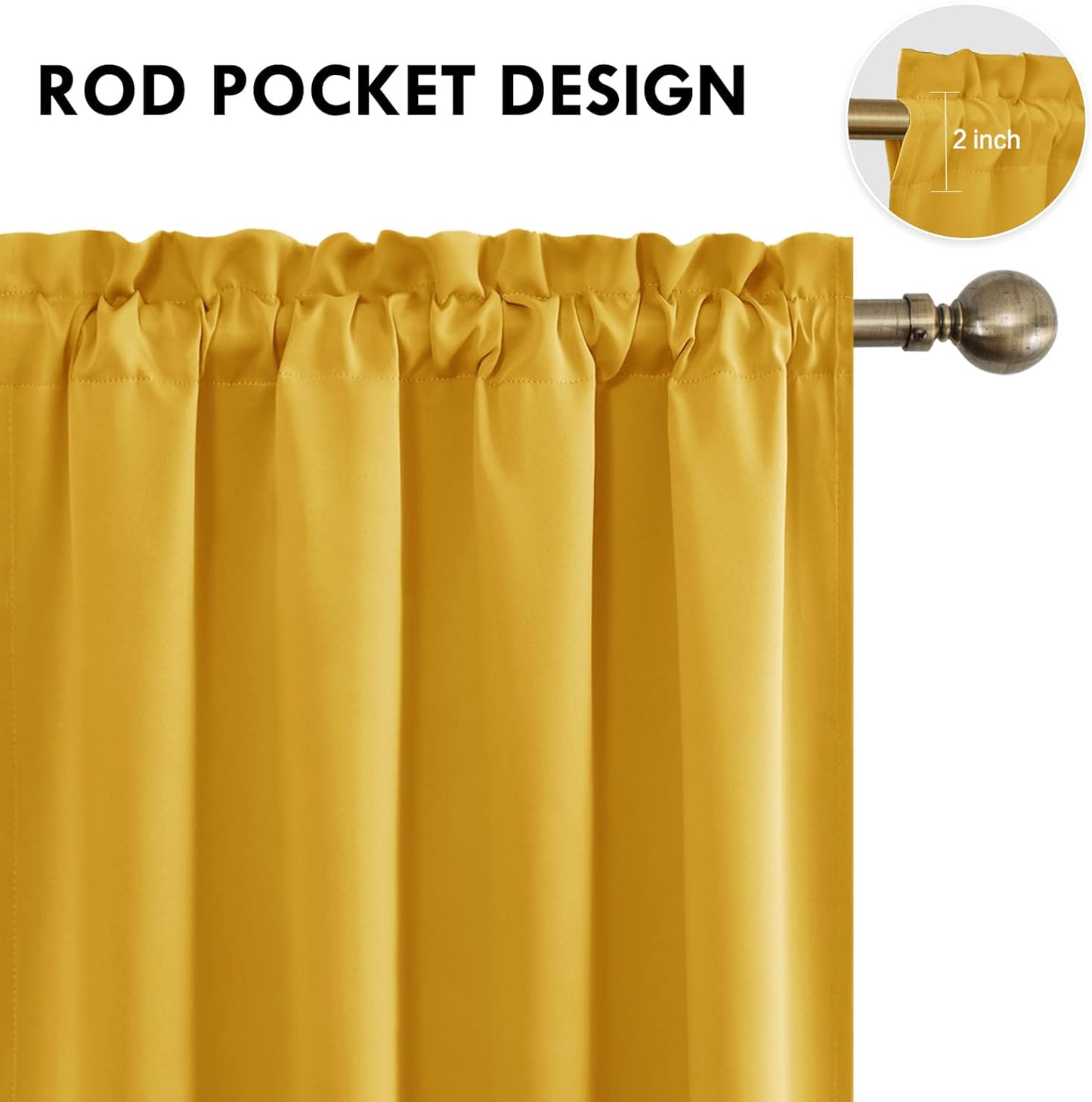 DWCN Yellow Room Darkening Blackout Curtains - Thermal Insulated Privacy Energy Saving Window Curtain Drapes 52 x 54 inch Length, Set of 2 Bedroom Living Room Curtains