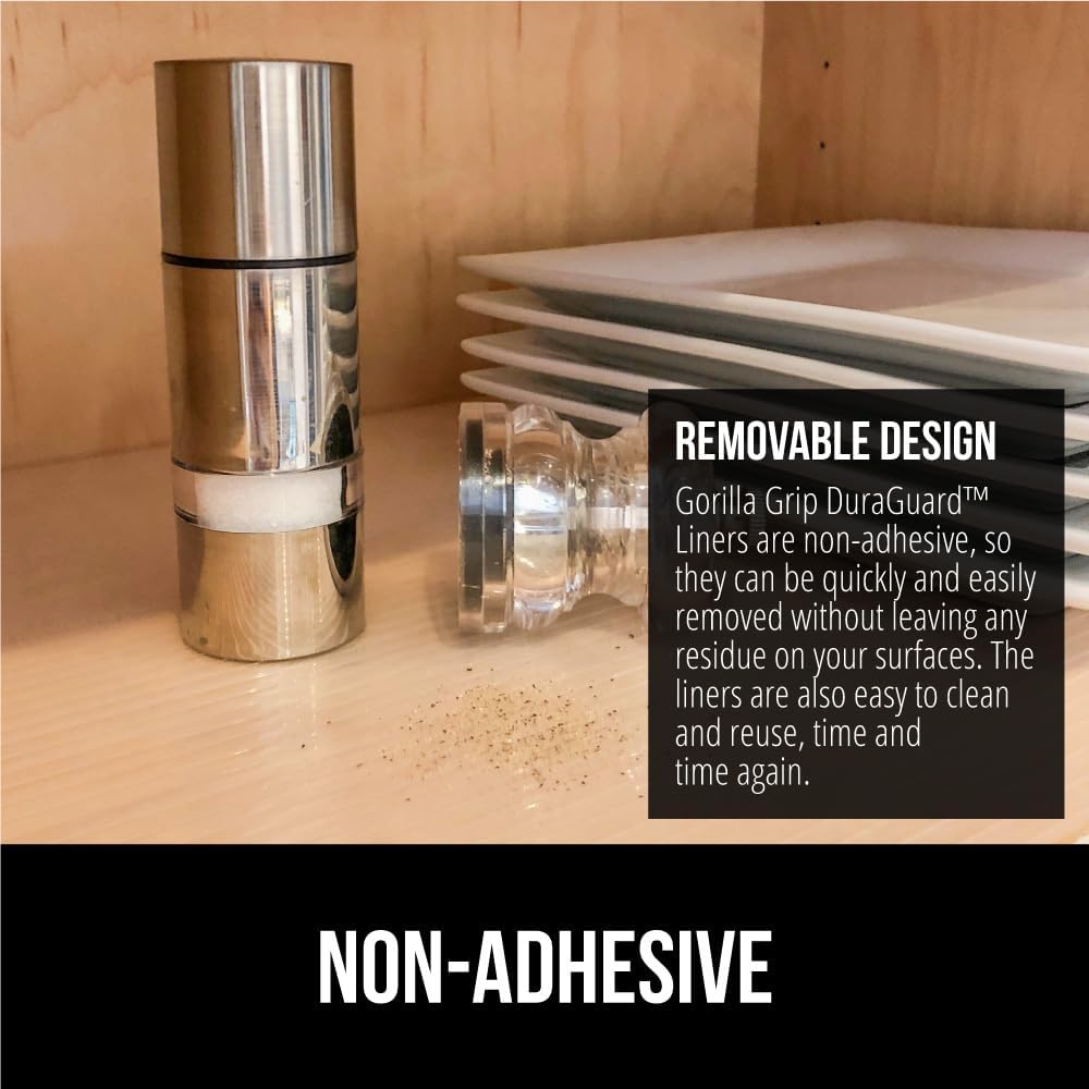 GORILLA GRIP DuraGuard Shelf Liner, 17.5x30 Non-Adhesive Cabinet Liners for Kitchen Drawers, Shelves, Refrigerator, Pantry Storage, Bathroom Closet, Durable Waterproof BPA Free Ribbed Plastic, Clear