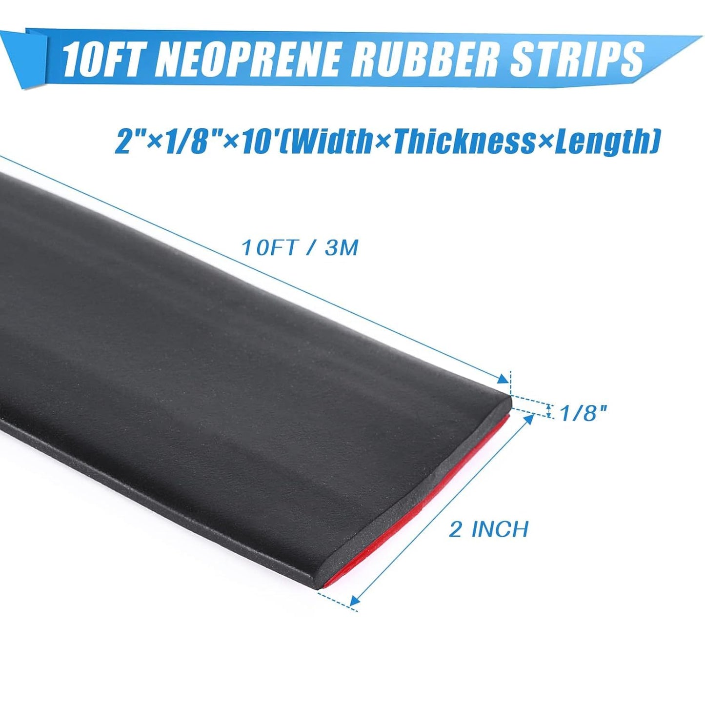 Adhesive Rubber Strips Neoprene Rubber Sheets, Rolls & Strips with Adhesive Backing Rubber Pads Self Stick Seal Rubber Gasket Adhesive Back for Matting Padding - 2" Wide x 1/8" Thick x 10' Long
