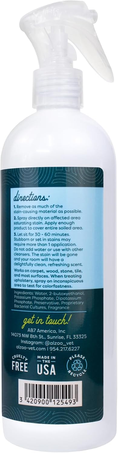 ALZOO Stain & Odor Remover, Quickly Lifts & Dissolves Pet Stains & Helps Eliminate Odors, 100% Plant-Based Active Ingredients, Apple Blossom Scent, 16 Fl. Oz Spray Bottle