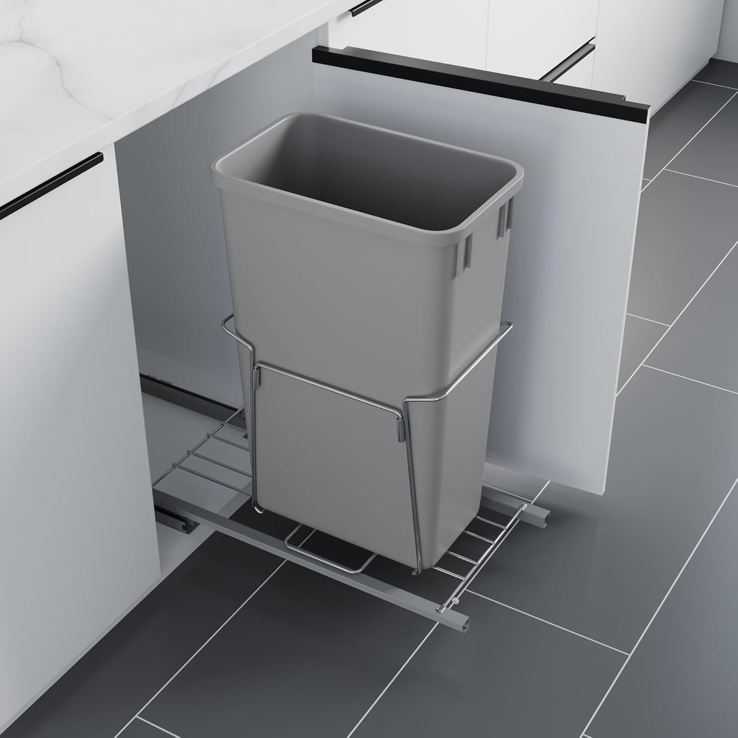Dowell B15 Aluminum Base Wastebasket Pullout with Door Mount and 35Qt/9Gal Plastic Bin (4012 0115+35)
